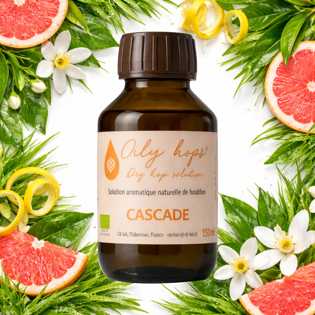 Extrait de houblon Oily hops® CASCADE Bio pour aromatiser la bière - Oily hops®