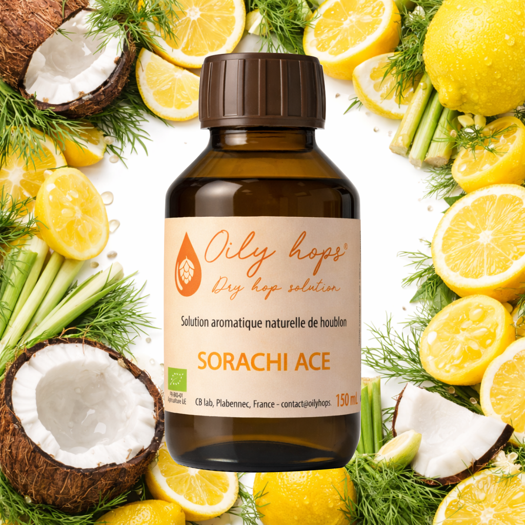 Extrait de houblon Oily hops® SORACHI ACE Bio pour aromatiser la bière - Oily hops®